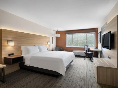 布拉格堡福特布拉格快捷假日酒店的酒店客房设有一张大床和一张书桌。