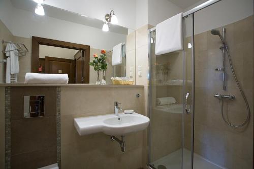 克罗斯诺波兰帕拉克酒店的一间带水槽和淋浴的浴室
