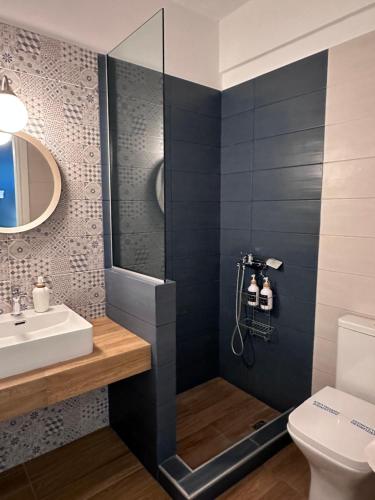 塞萨洛尼基7PocketHouse的带淋浴、盥洗盆和卫生间的浴室