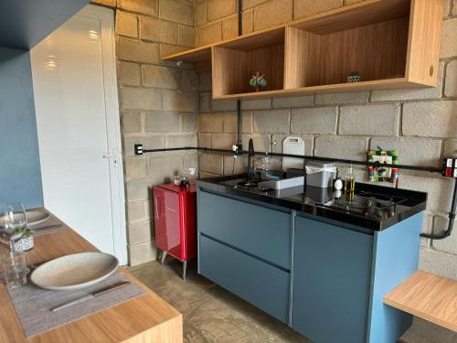 塞拉内格拉Studios的厨房配有水槽和红色冰箱