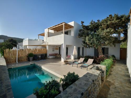 莫罗斯帕罗Private Luxury Scarlet beachfront villa, Molos, Paros的一座带游泳池和房子的别墅