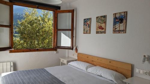 塞尔勒Casa Calpurnia Cerler的一间卧室设有一张床和一个窗口