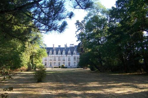 奥尔良Charmant STUDIO au Calme Tout Confort Dans Château Néo Gothique proche ZENITH COMET ORLEANS Parking Voiture Gratuit WIFI Haut Débit Rue des Montées的前面有树木的大白色房子