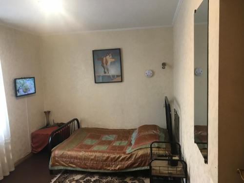 里加Room in a Private House 10 min from Airport Riga的卧室配有一张床,墙上挂着一幅画