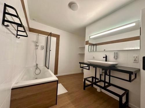 弗传斯L'Atelier loft的浴室配有盥洗盆和浴缸。