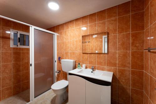 莫尼兹港Fisherman's house的浴室配有卫生间、盥洗盆和淋浴。