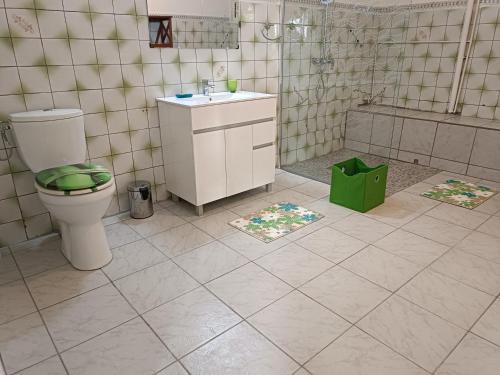 珀蒂堡Bas de villa Aka Cecette的浴室配有卫生间、淋浴和盥洗盆。