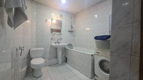 第比利斯Hostel Ocean的白色的浴室设有洗衣机和水槽。