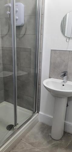 考文垂Coventry Rise Home的一间带水槽和淋浴的浴室