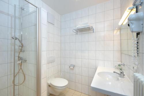 里登堡加斯托夫苏克朗酒店的浴室配有卫生间、淋浴和盥洗盆。