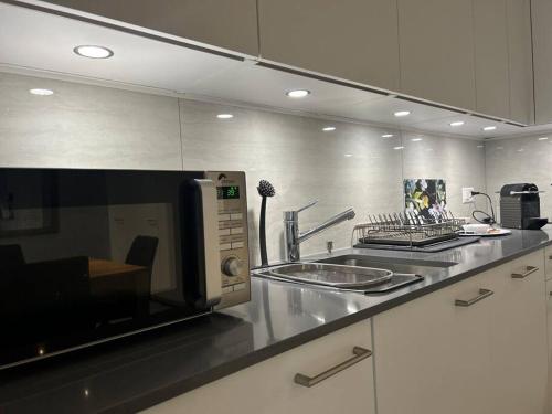 梅拉诺LabPark Relax Apartment的厨房配有微波炉和水槽