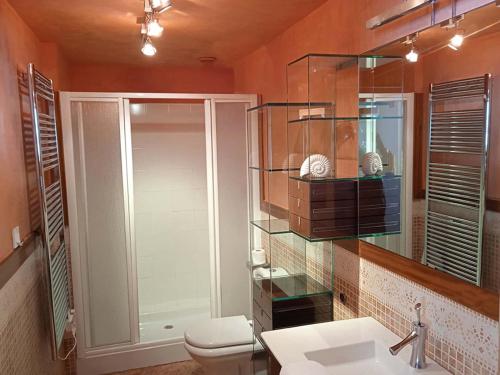 坎丹奇奥坎丹丘3000公寓的一间带卫生间、水槽和镜子的浴室