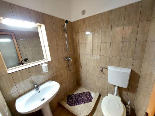 尼普顿Hotel Istria的一间带水槽、卫生间和镜子的浴室