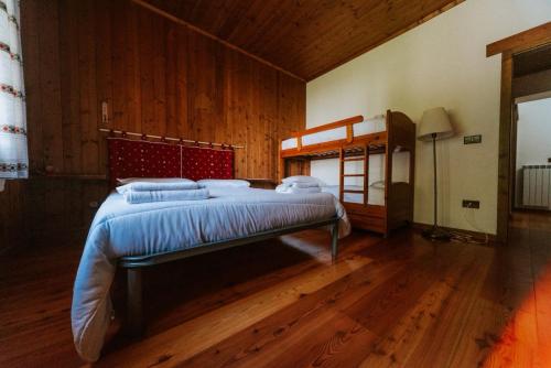 圣焦万尼因菲奥雷Casa della Montagna - Baita delle Rondini的一间卧室配有一张床和一张双层床。
