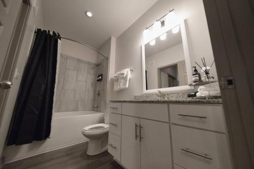 伯明翰Optimum - Groovy Sanctuary!的一间带水槽、卫生间和镜子的浴室