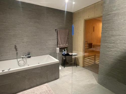 萨斯费Berghof的设有带浴缸和淋浴的浴室。