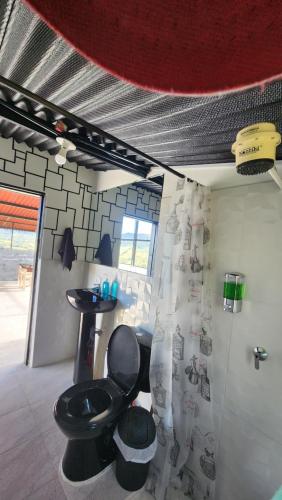 瓜塔维塔Carpe Diem的浴室设有黑色的卫生间和水槽。