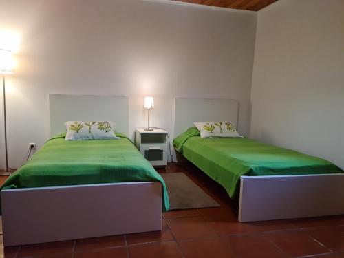 圣维森特费雷拉StoneWood Lodge AL的配有绿床单的客房内的两张床