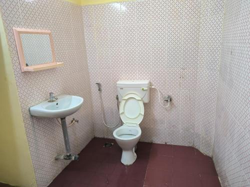马杜赖LA villa Rani的一间带卫生间和水槽的浴室