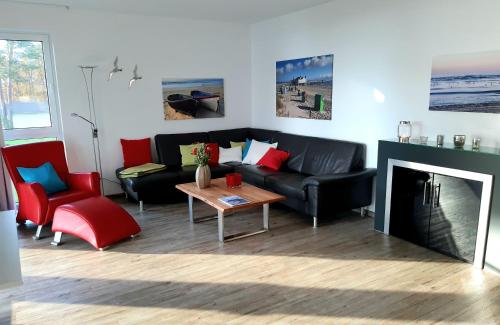 加兹尤瑟多姆Appartement Haffperle-Oase am Haff的带沙发和壁炉的客厅