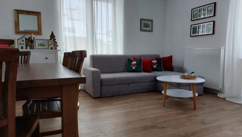 瓦尔米亚地区利兹巴克Apartament z Napoleonem w tle的客厅配有沙发和桌子