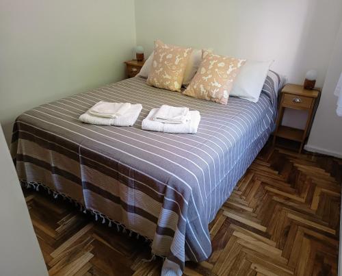 布宜诺斯艾利斯Hermoso departamento en el corazón de Palermo Soho的一间卧室配有一张床,上面有两条毛巾