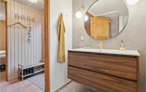 埃贝尔托夫特Amazing Home In Ebeltoft With Wifi的一间带水槽和镜子的浴室