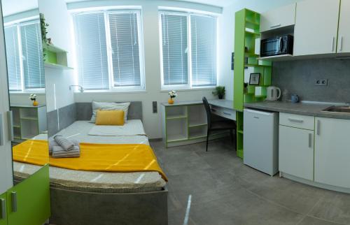 旧扎戈拉DORM BG pet-friendly Aparthotel的小房间设有一张床和一张书桌