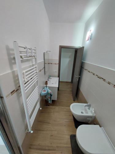 萨沃纳Bilocale la Magnolia的一间带卫生间、水槽和镜子的浴室