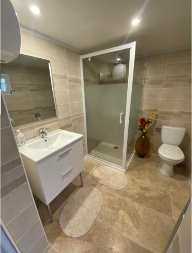 PiaDépendance de charme的一间带水槽、卫生间和镜子的浴室