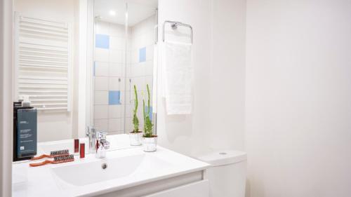 巴涅奥莱Séjours & Affaires Paris Bagnolet的白色的浴室设有水槽和镜子