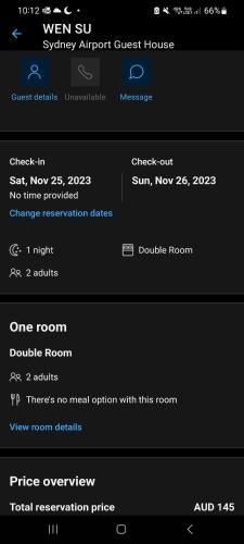 悉尼Sydney Airport Guest House的电脑屏幕上旅馆网页的截图