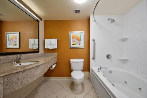 米西索加水牛城机场万豪费尔菲尔德客栈的浴室配有卫生间、浴缸和水槽。