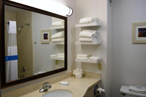 RichfieldComfort Inn, Cleveland South - Richfield的浴室配有盥洗盆、镜子和毛巾