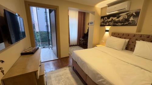 伊斯坦布尔Albatros Apart Suite的酒店客房,配有床和电视