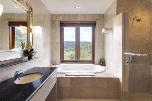 帕洋安阿贡里加萨别墅度假村的带浴缸、水槽和窗户的浴室