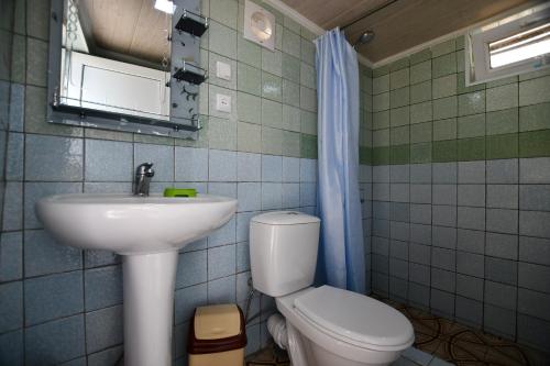 茨卡尔图博Nika house的一间带水槽、卫生间和镜子的浴室