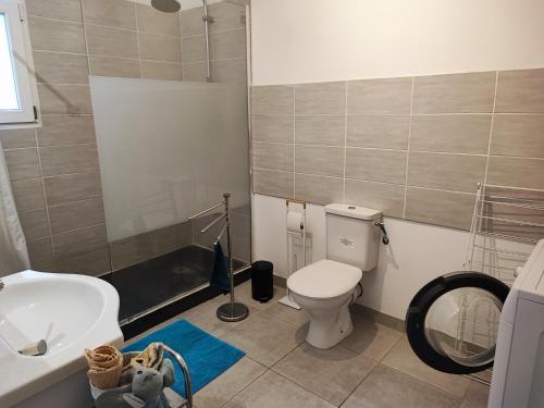 帕尔兹哈克GITE LES GARRIGUES的浴室配有白色卫生间和盥洗盆。