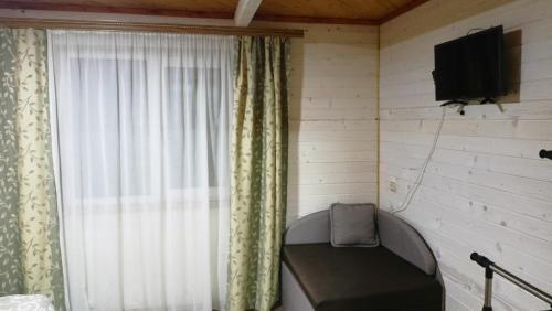 亚列姆切Відпочинок у Євгена та Оксани的客房设有带沙发和电视的窗户。