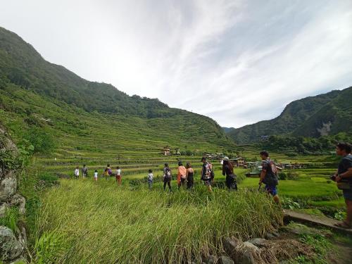 巴纳韦Batad Viewpoints Guesthouse and Restaurants的一群人走在田野里