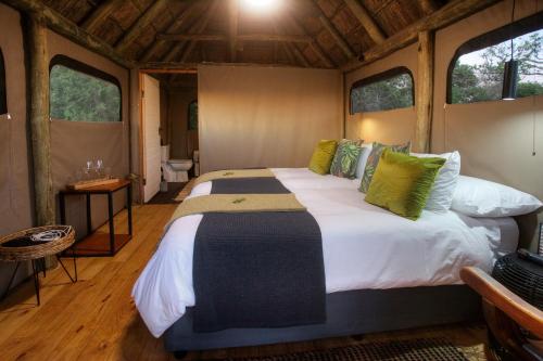 帕特森Elephants Safari Lodge - Bellevue Forest Reserve的配有窗户的客房内的一张大床