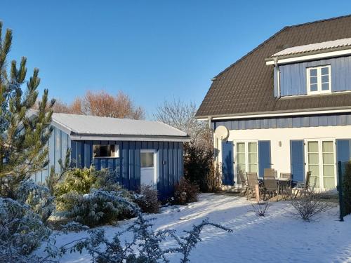 阿尔特费尔Holiday Home Sanddorn by Interhome的雪中的一个蓝色和白色的房子