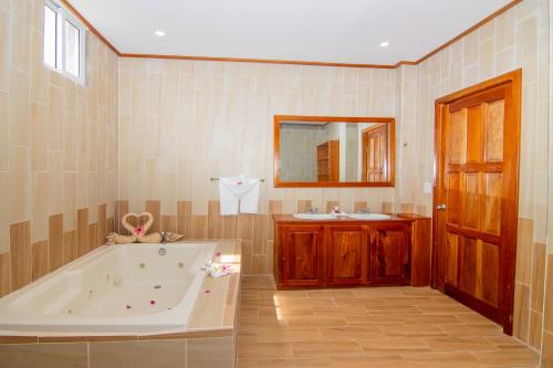 圣佩德罗Tropical Palace Hotel的带浴缸和盥洗盆的浴室