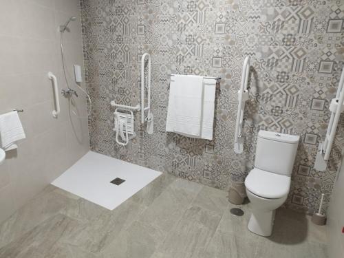马德里德霍斯Hotel El Duende的一间带卫生间和淋浴的浴室