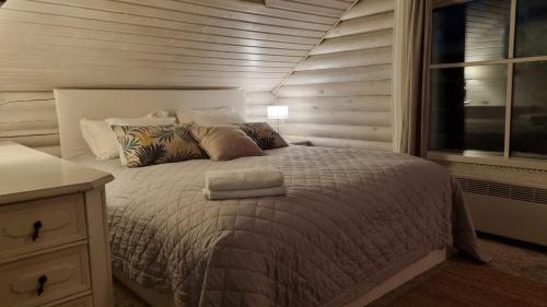 派尔努Guesthouse Delisa的一间卧室设有一张床、一个窗口和一张桌子