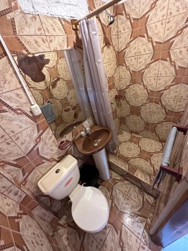 阿亚姆佩Malevo Suites - Apartments的一间带卫生间和水槽的浴室