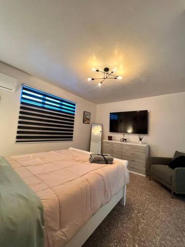 伊莎贝拉Playa y Campo Apartment #2的一间卧室配有一张床和一台平面电视