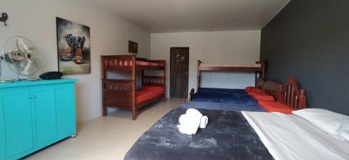阿迈查德尔瓦勒ENCUENTRO LA ÑATA的一间卧室配有一张床和两张双层床。