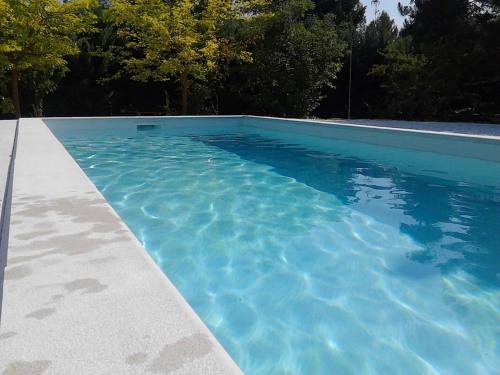 蒙特堡Chez-Antoinette的庭院里的一个蓝色海水游泳池