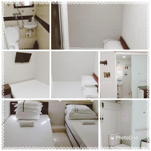 香港金源賓館 Golden Yuan Guest House的一张带浴室的房间的照片拼合在一起